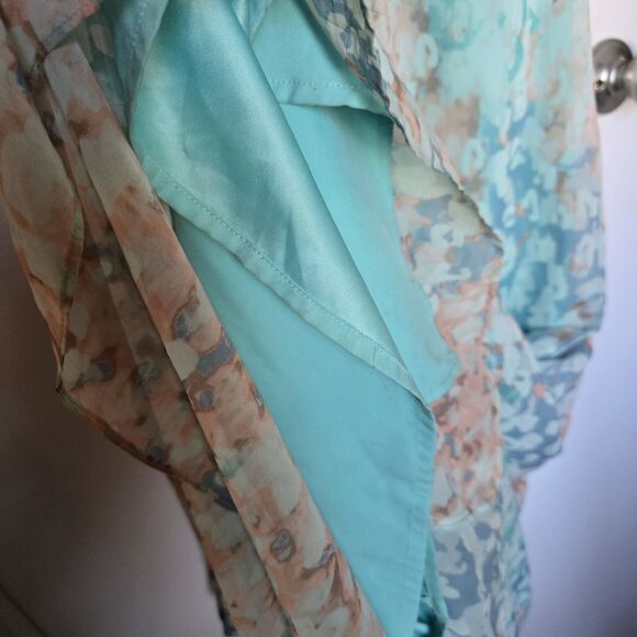 Vince Camuto Blue Printed Watercolor Chiffon Halter Top Gold Beads Maxi Dress 12 - Picture 6 of 10